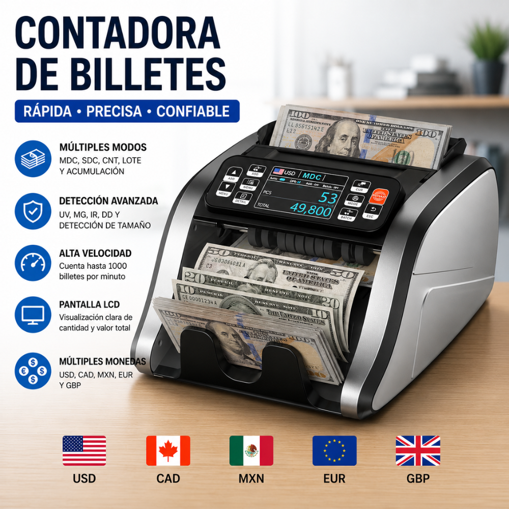 Contadora Billetes Denominación Mixta Detector Falsos UV MG IR Negocio