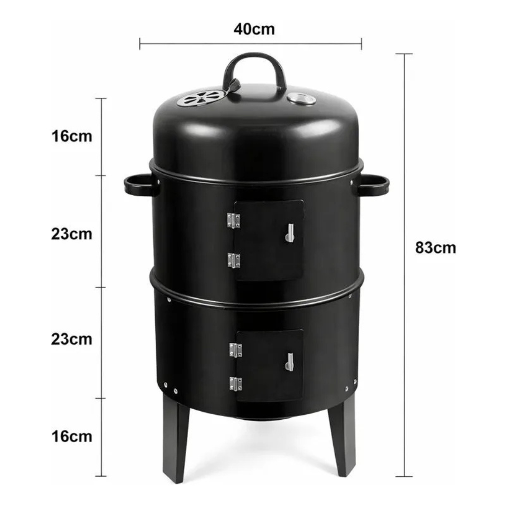 Asador Ahumador Barril Parrilla Horno 3x1 Carbón 80cm Termómetro