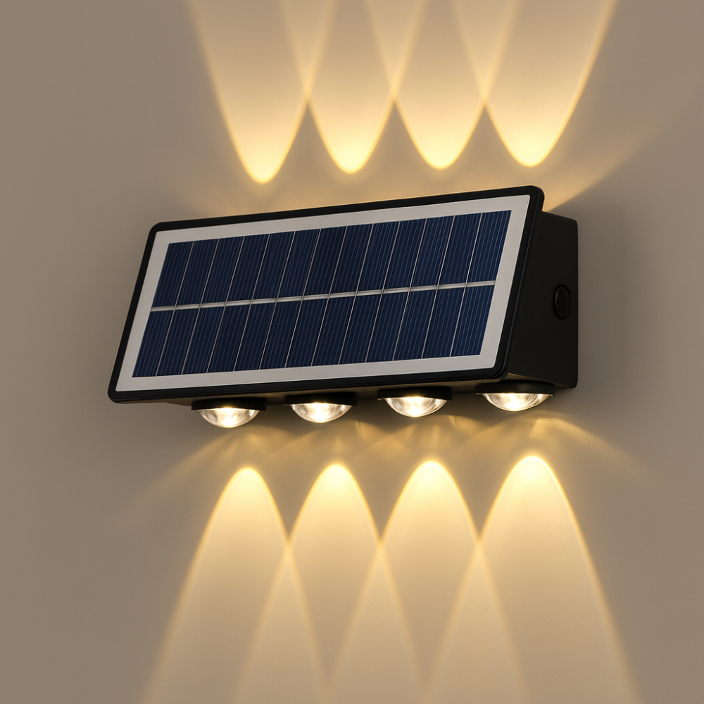 Lámpara Solar Pared Exterior Luz Cálida Aplique Fachada Doble Luz LED