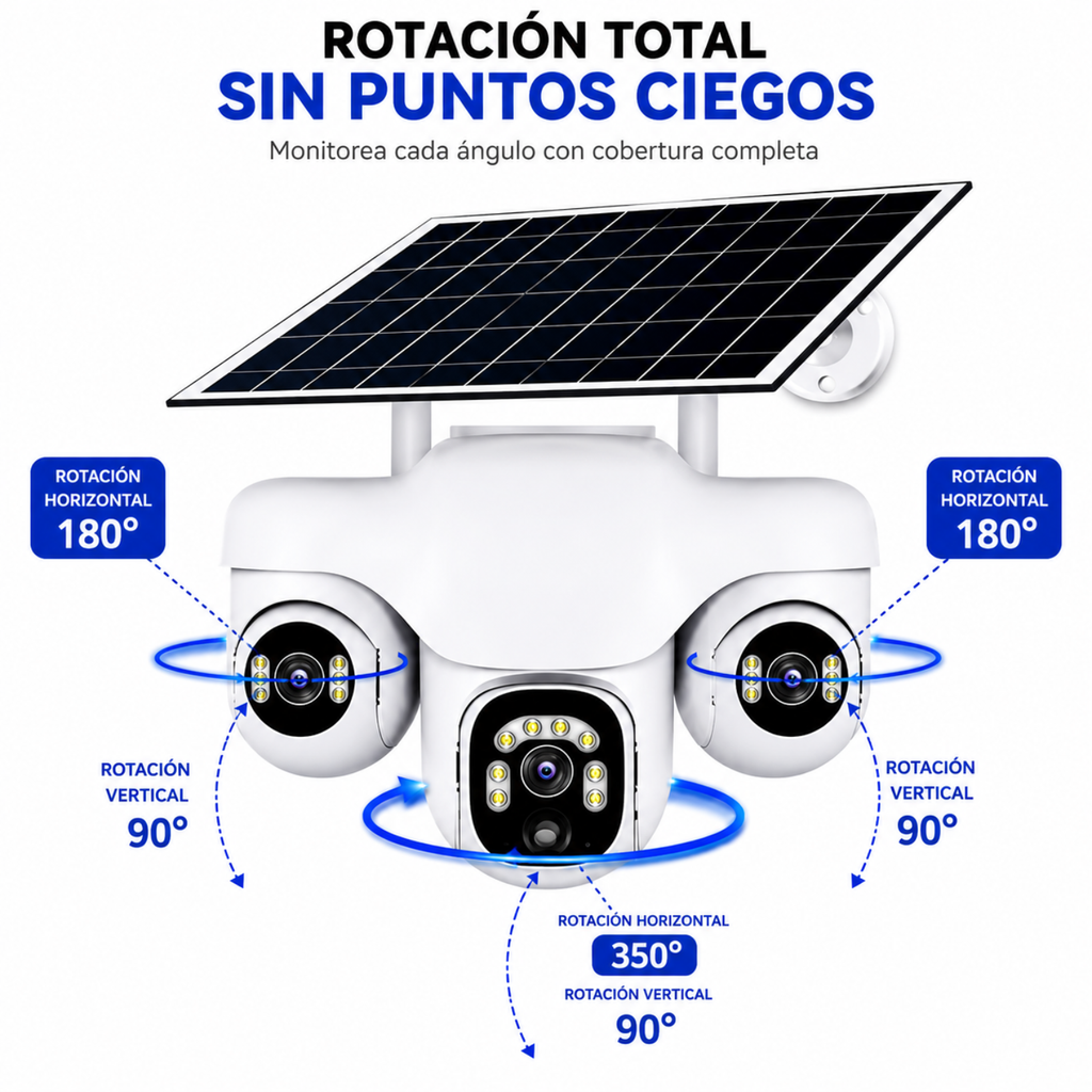 Cámara Solar WiFi 3 Lentes Robótica PTZ 4K Auto Seguimiento V380 IA