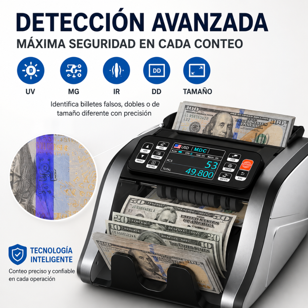 Contadora Billetes Denominación Mixta Detector Falsos UV MG IR Negocio