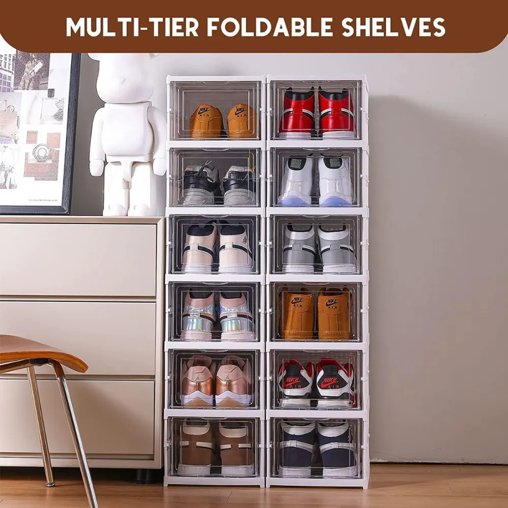 Zapatero Organizador Plegable 6 Niveles Puerta Transparente Apilable