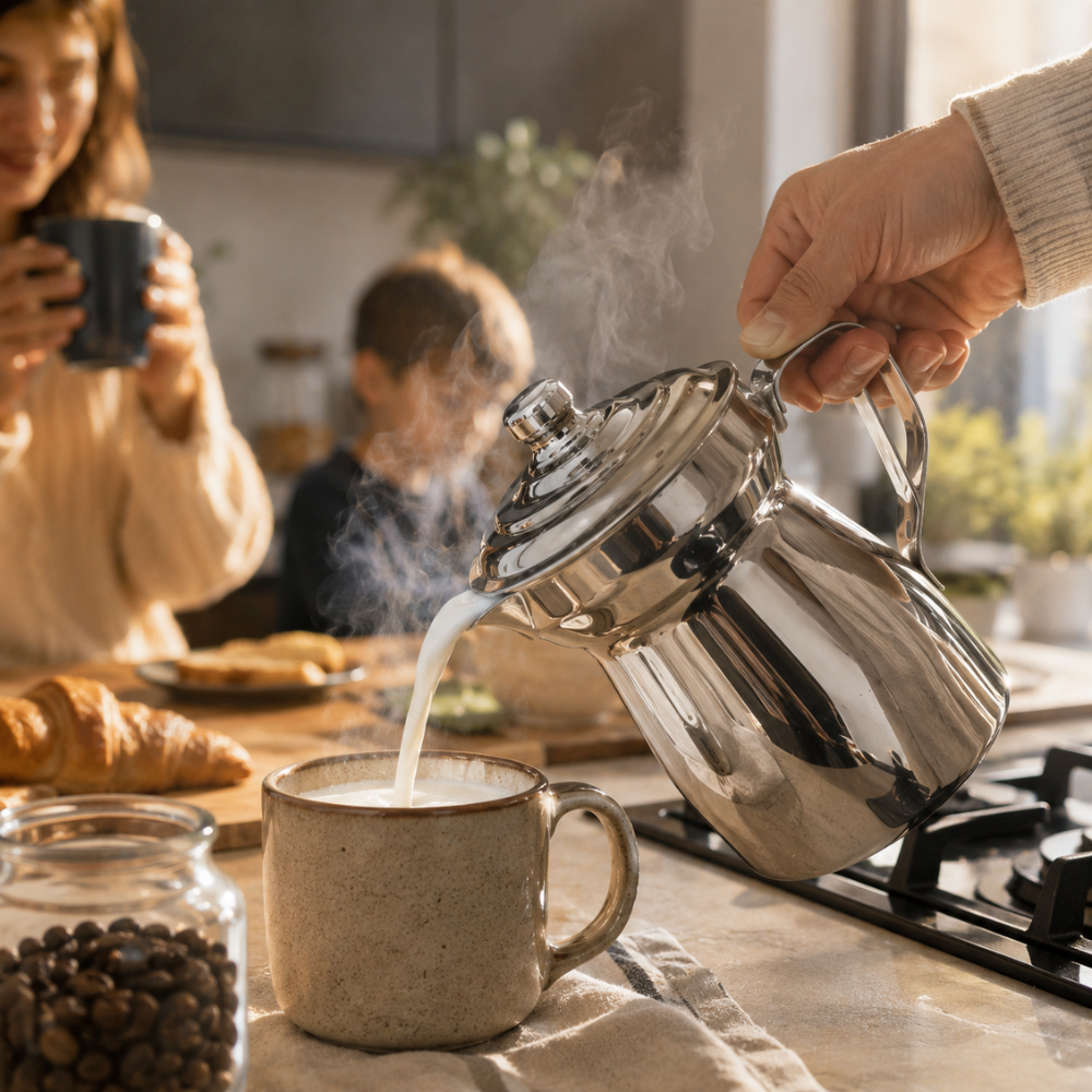 Olleta Jarra Lechera Acero Quirúrgico T304 500ml Tapa Hervidor Café