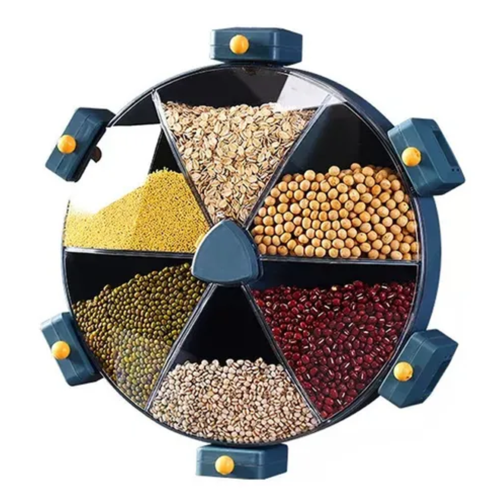 Dispensador Granos Cereales Giratorio 6 Compartimentos Pared 360 Arroz
