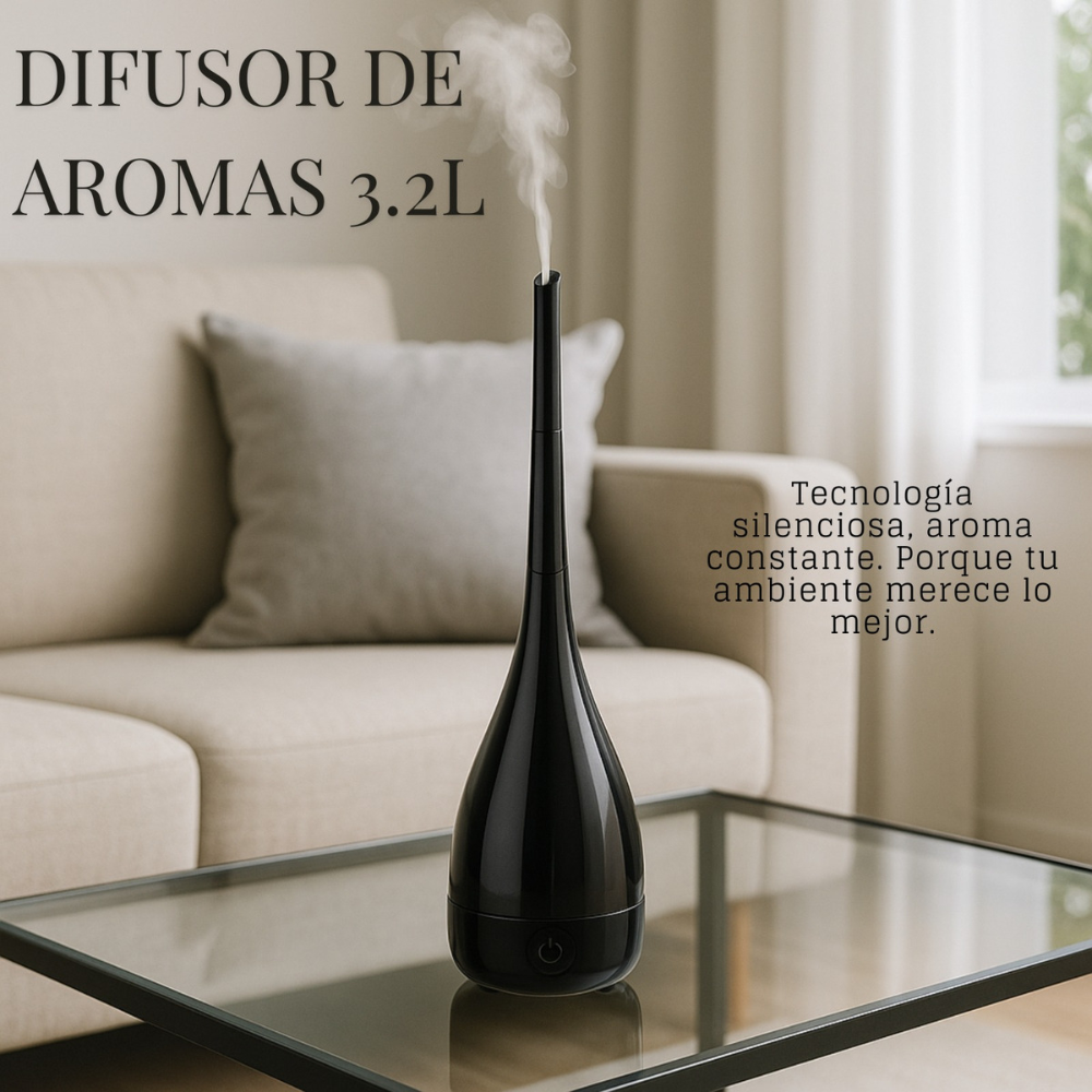 Humidificador Difusor Aromas 3.2 Litros Ultrasónico Jarrón Negro LED