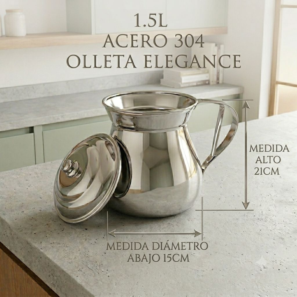 Olleta Chocolatera Acero Quirúrgico T304 Elegance 1.5 Litros Jarra