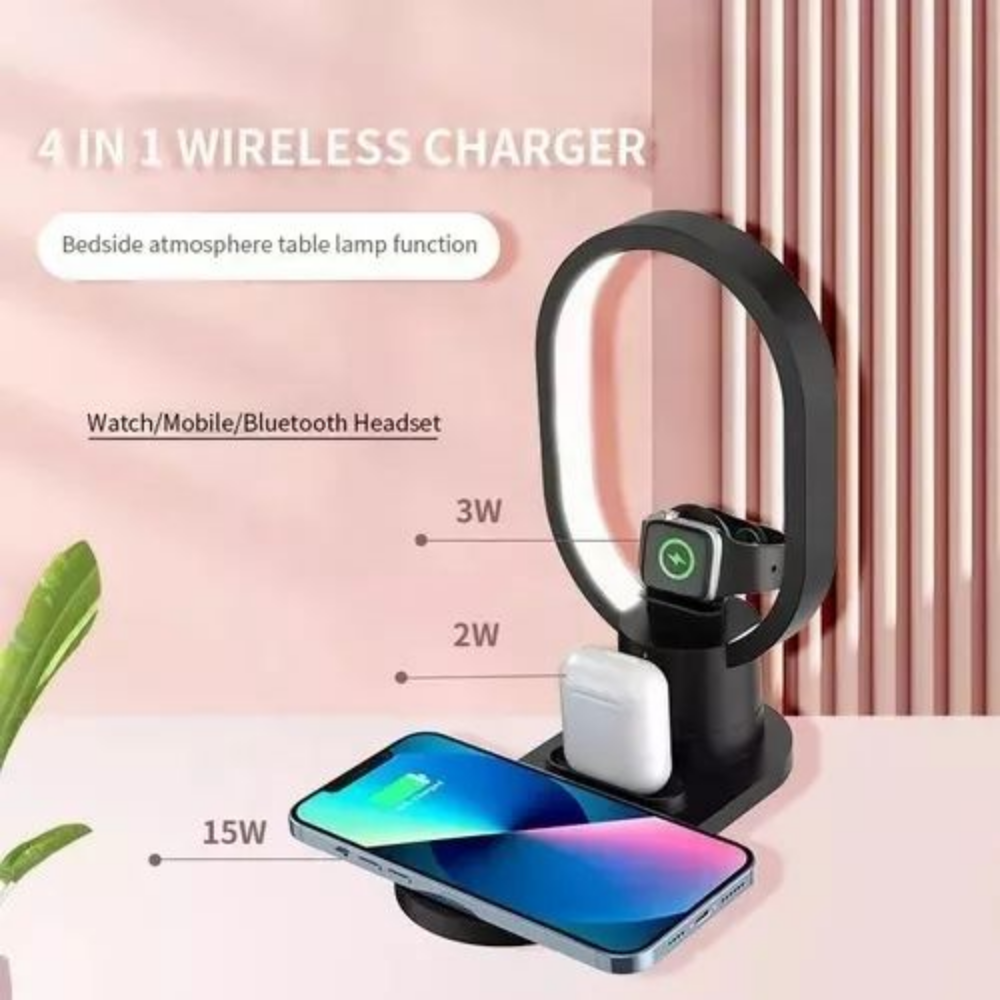 Base Carga Inalámbrica 4x1 Lámpara LED 15W iPhone Samsung Watch
