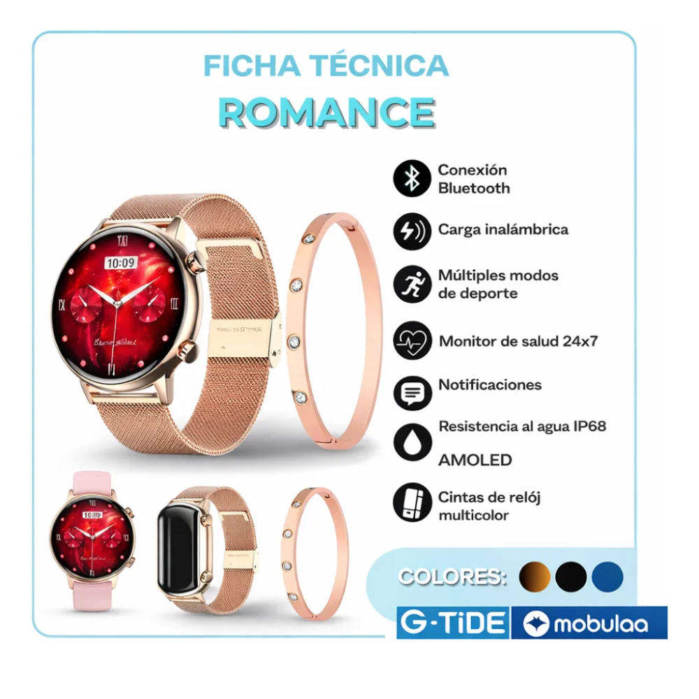 Smartwatch Mujer Elegante G-Tide Malla Milanesa Dorado IP68 Bluetooth