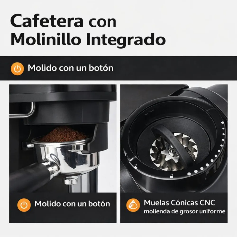 Cafetera Espresso Molino Integrado 20 Bar 1500W Capuchino Latte Negra