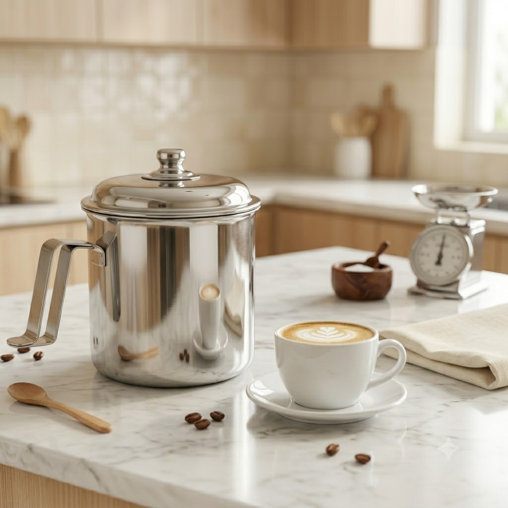 Olleta Jarra Lechera Acero Quirúrgico T304 750ml Tapa Chocolate Café