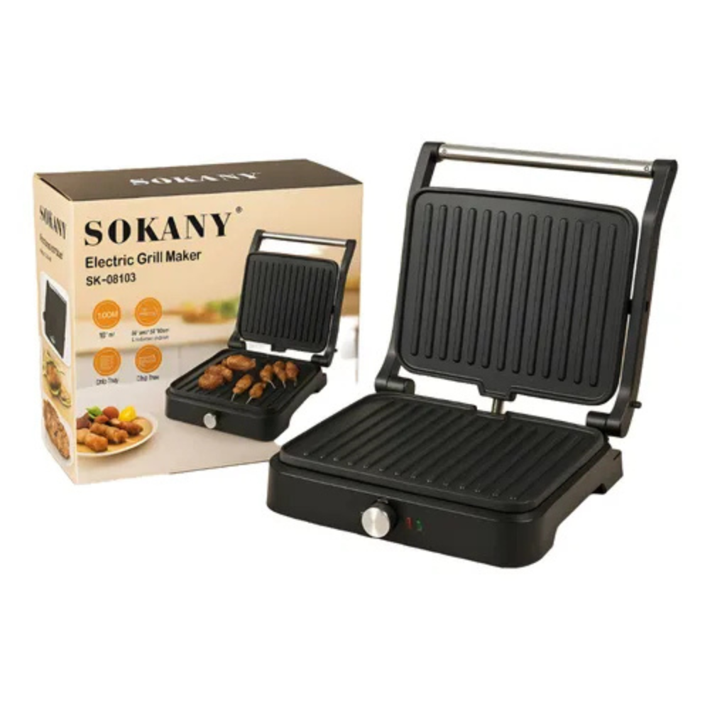 Parrilla Eléctrica Sokany SK-08103 Antiadherente Apertura 180 Grill