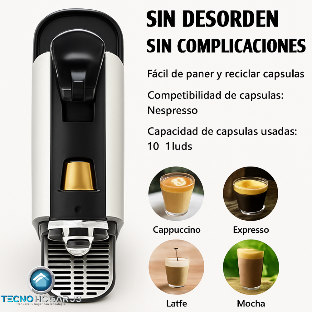 Cafetera Cápsulas Compatible Nespresso 19 Bares Espresso 750ml Blanca
