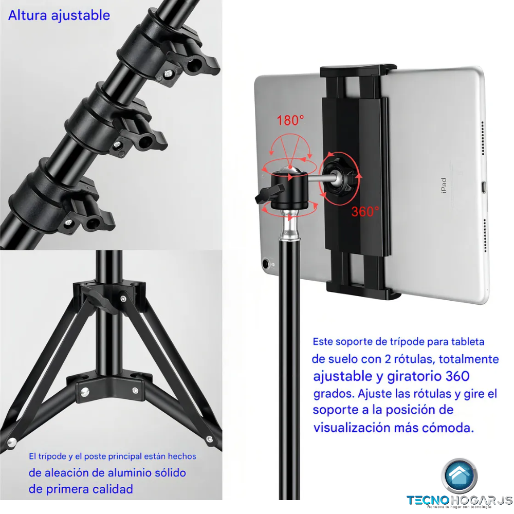 Trípode Soporte iPad Tablet Celular Ajustable 1.50m Aluminio Giratorio