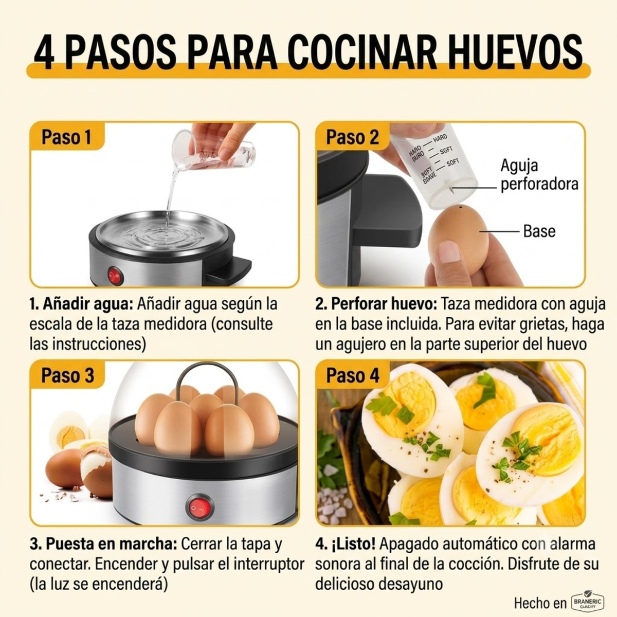 Hervidor Huevos Eléctrico Vapor Automático 7 Huevos Tibios Duros
