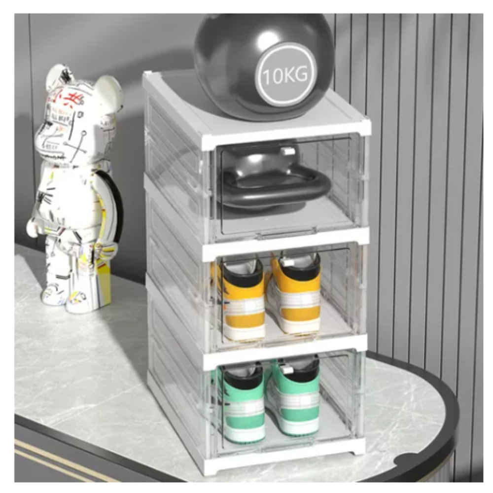 Organizador Zapatos Plegable 3 Niveles Apilable Caja Antipolvo PP