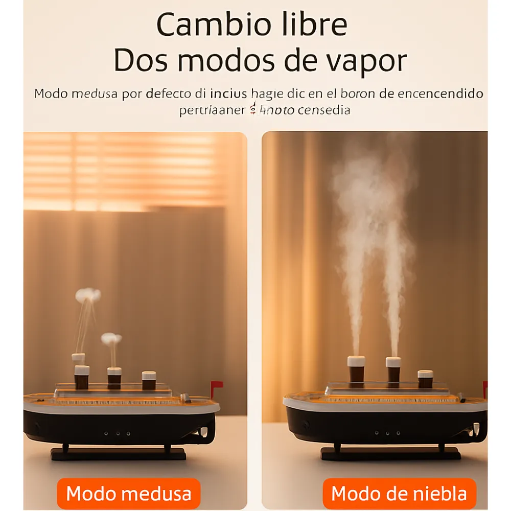 Humidificador Difusor Aromas Barco Titanic LED Niebla Decorativo