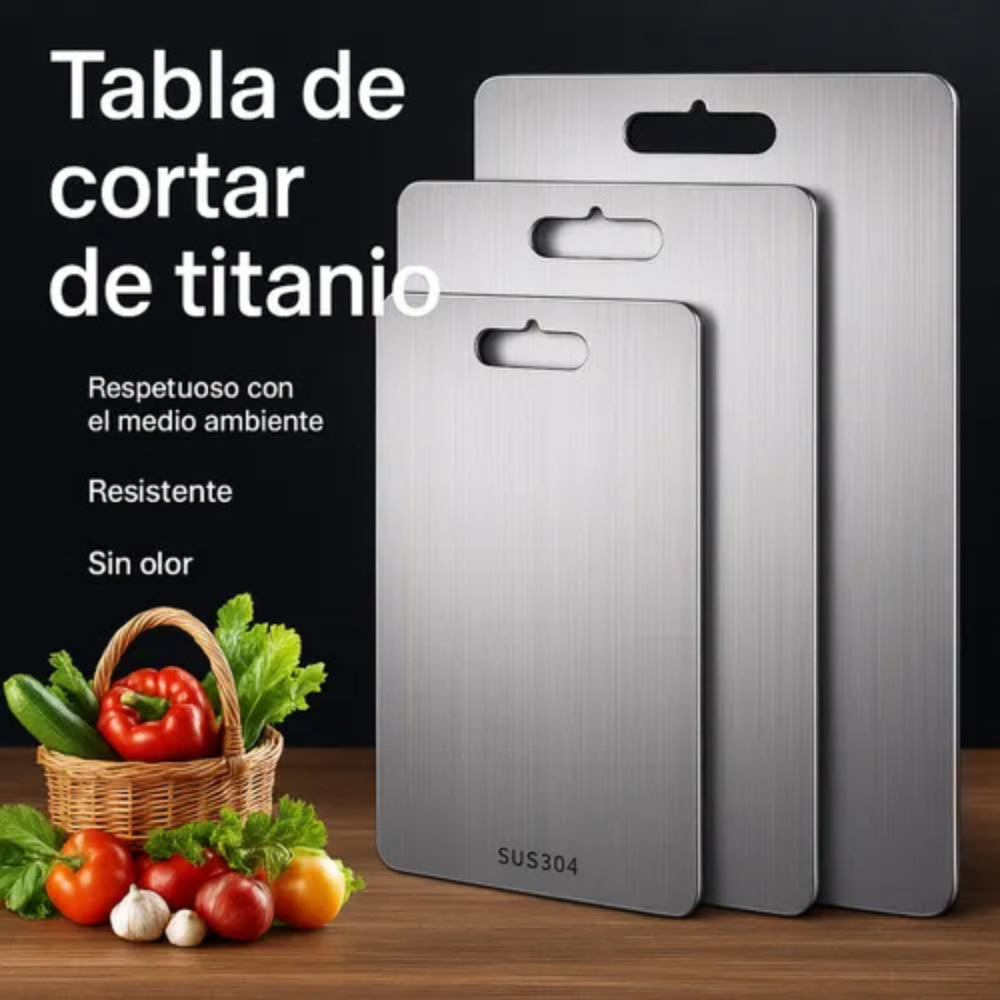 Set 3 Tablas Picar Acero Inoxidable 304 Antibacterial Cocina Carnes