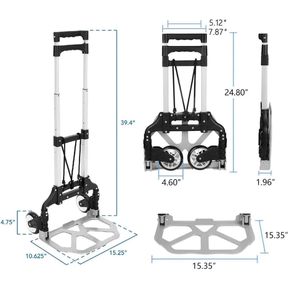 Carretilla Plegable 3 Ruedas Sube Escaleras 80kg Portátil Gomas Carga