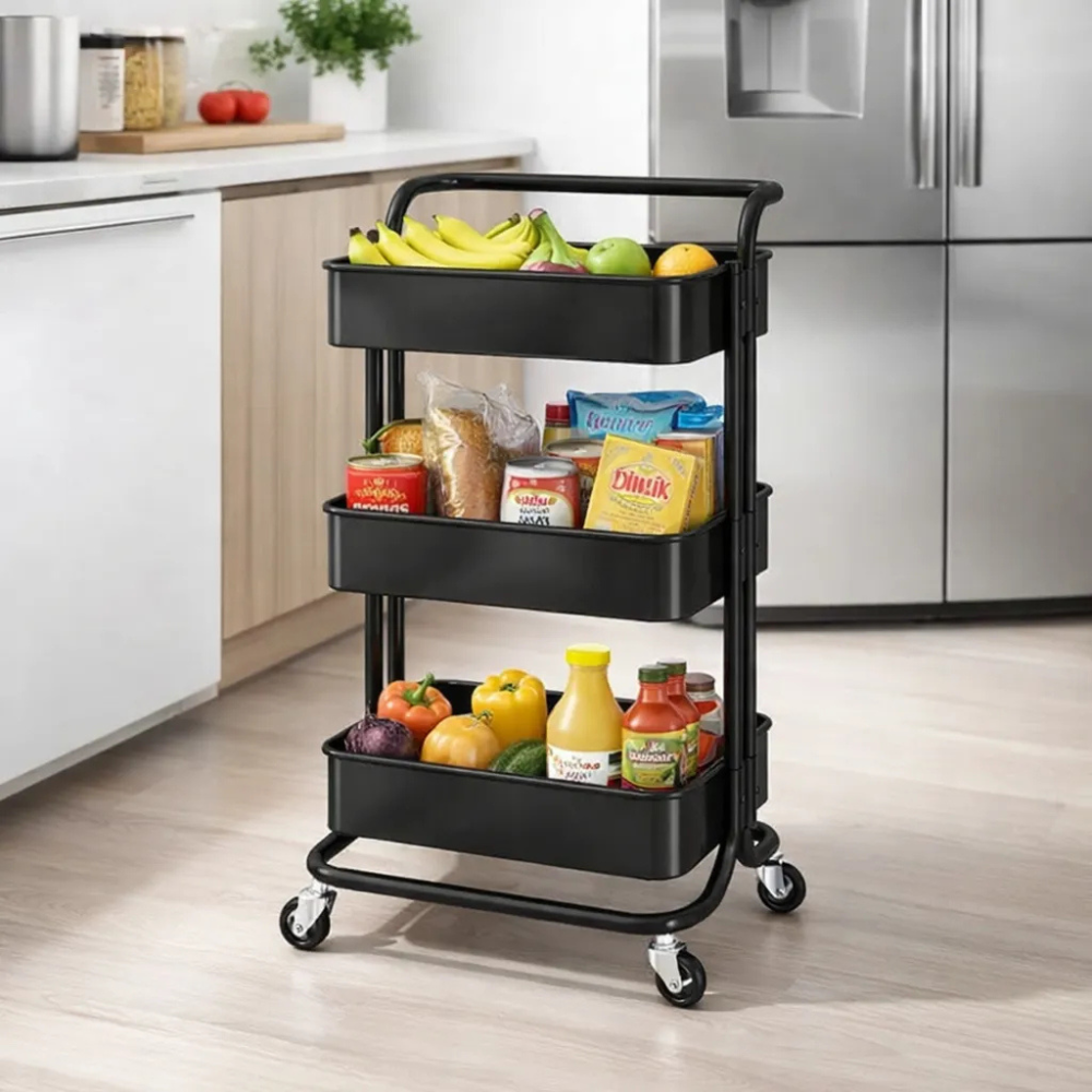 Carro Organizador Metálico 3 Niveles Ruedas Cocina Baño Almacenamiento
