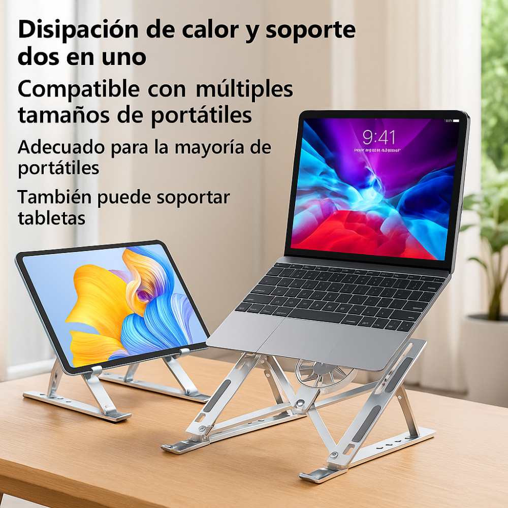 Soporte Portátil Metálico Plegable Ventilador USB Laptop Escritorio