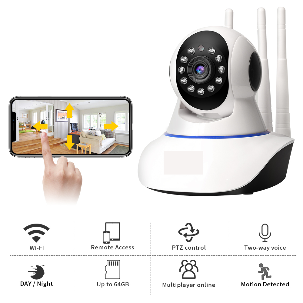 Cámara Seguridad Robótica 3 Antenas WiFi 1080p Visión Nocturna