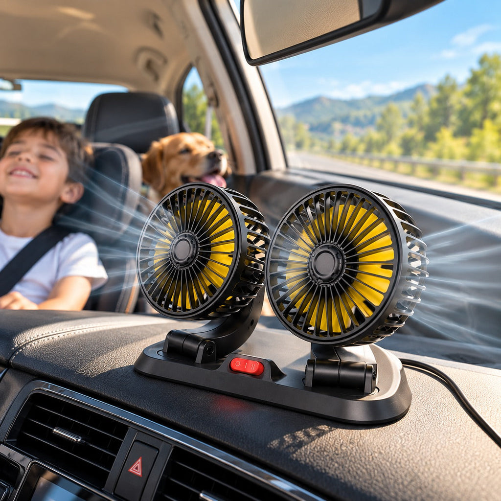 Ventilador Doble Carro USB Cabezal Giratorio 3 Velocidades Aroma