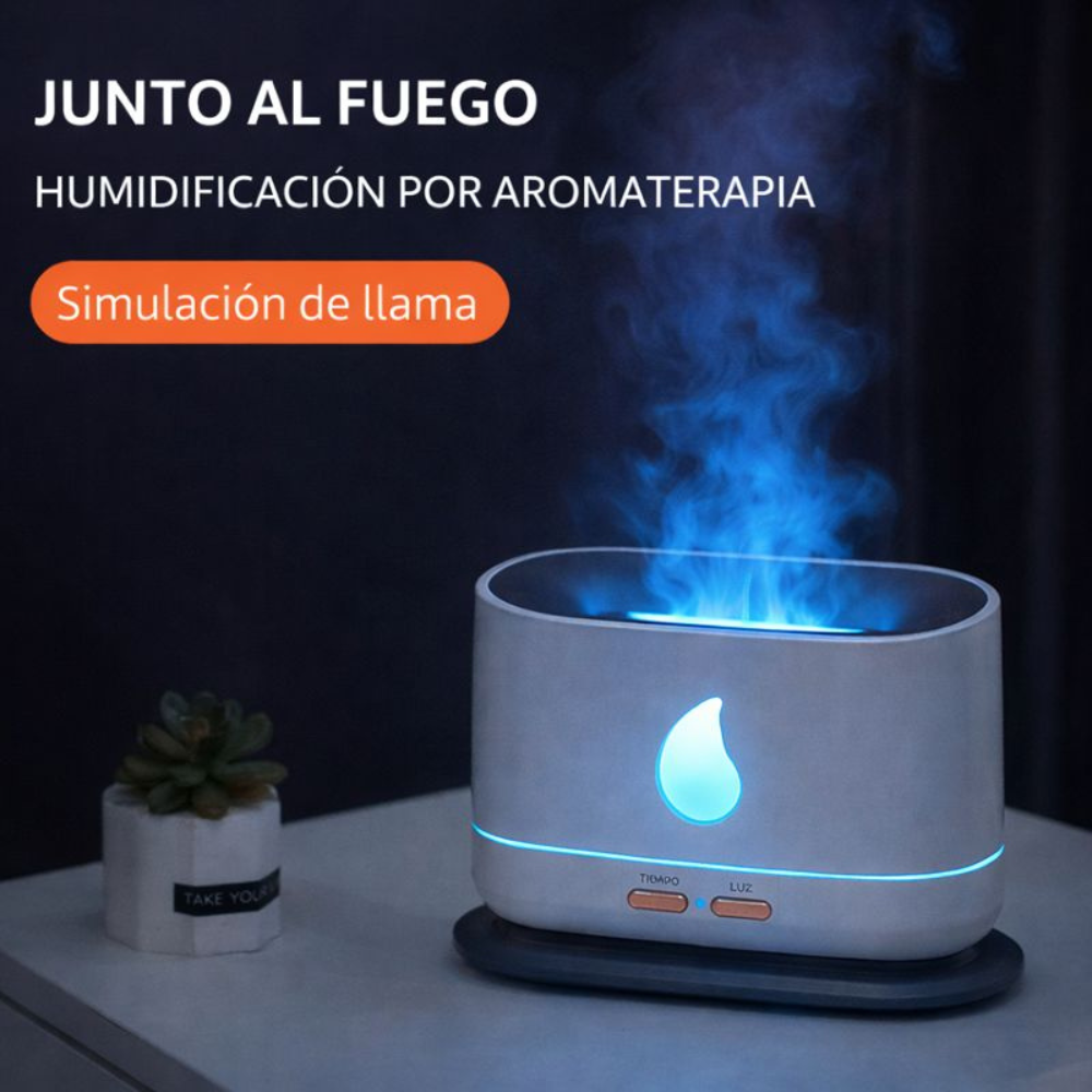 Humidificador Difusor Aromas Efecto Llama A10 Aceites Esenciales LED