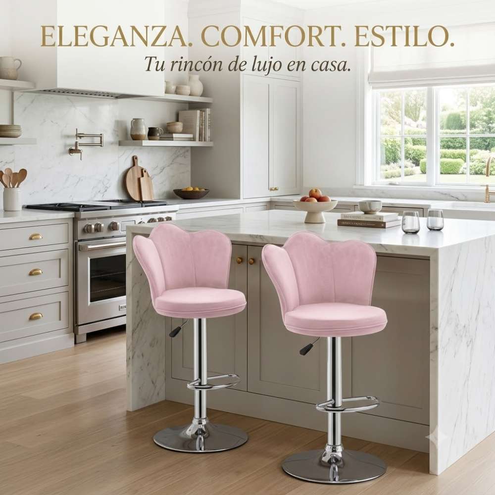 Silla Bar Alta Giratoria Terciopelo Base Dorada Butaco Isla Cocina
