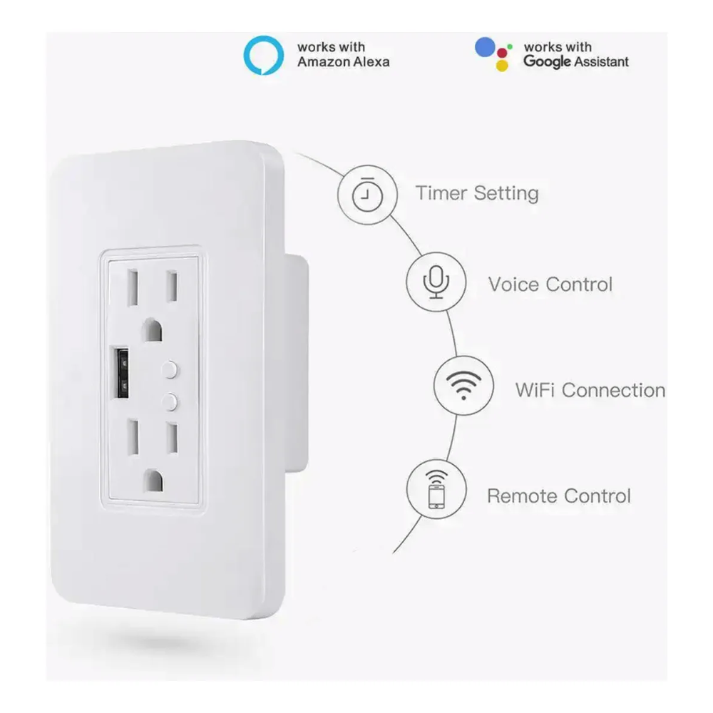 Toma Corriente Doble Inteligente WiFi USB Alexa Google Home Smart Life