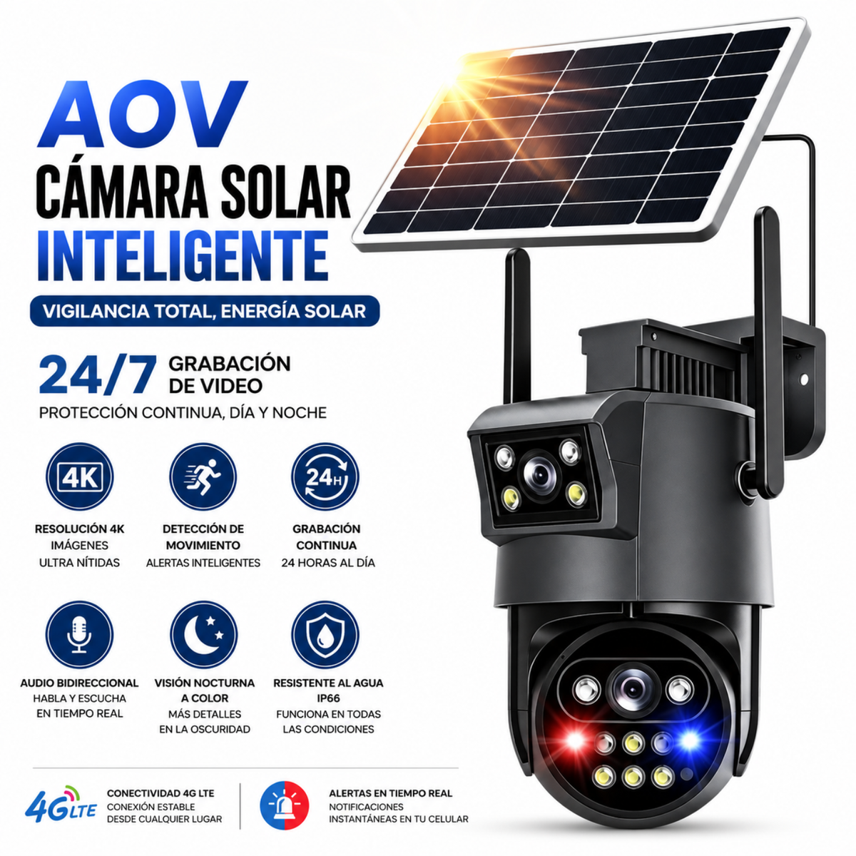 Cámara Seguridad Solar 4G eSIM Doble Lente 360 4K IA Exterior Finca