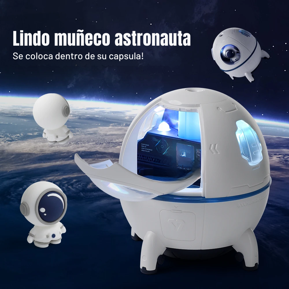 Humidificador Cápsula Espacial Mini Astronauta 200ml USB C Escritorio