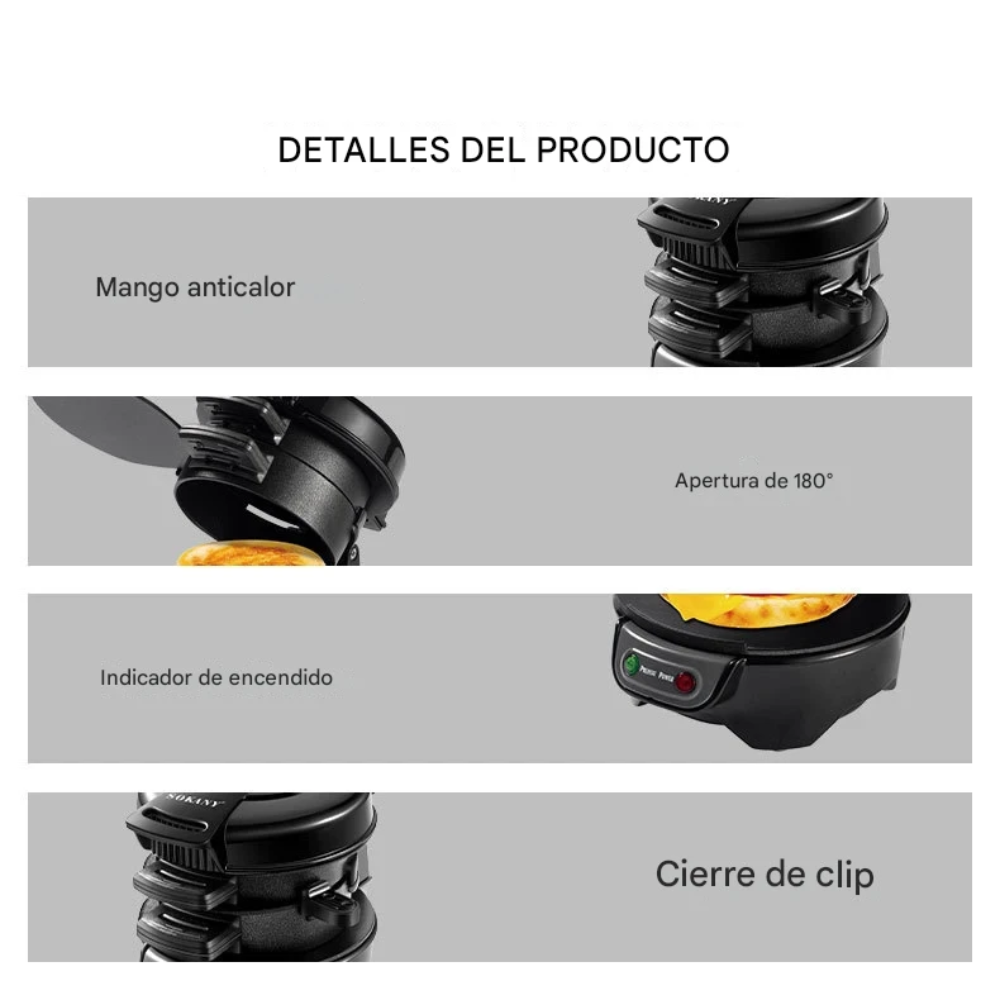 Sandwichera Eléctrica 600W Antiadherente Hamburguesas Paninis 110V