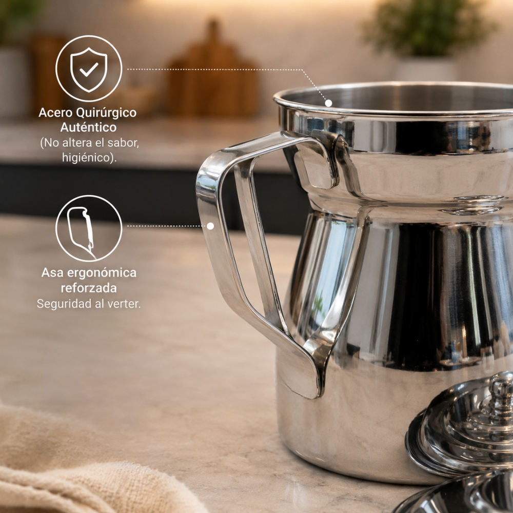 Olleta Jarra Lechera Acero Quirúrgico T304 500ml Tapa Hervidor Café