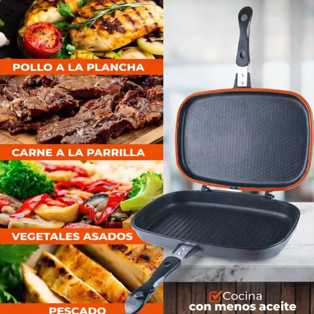 Sartén Doble Swisshome 36cm Antiadherente Granito Parrilla Arepas