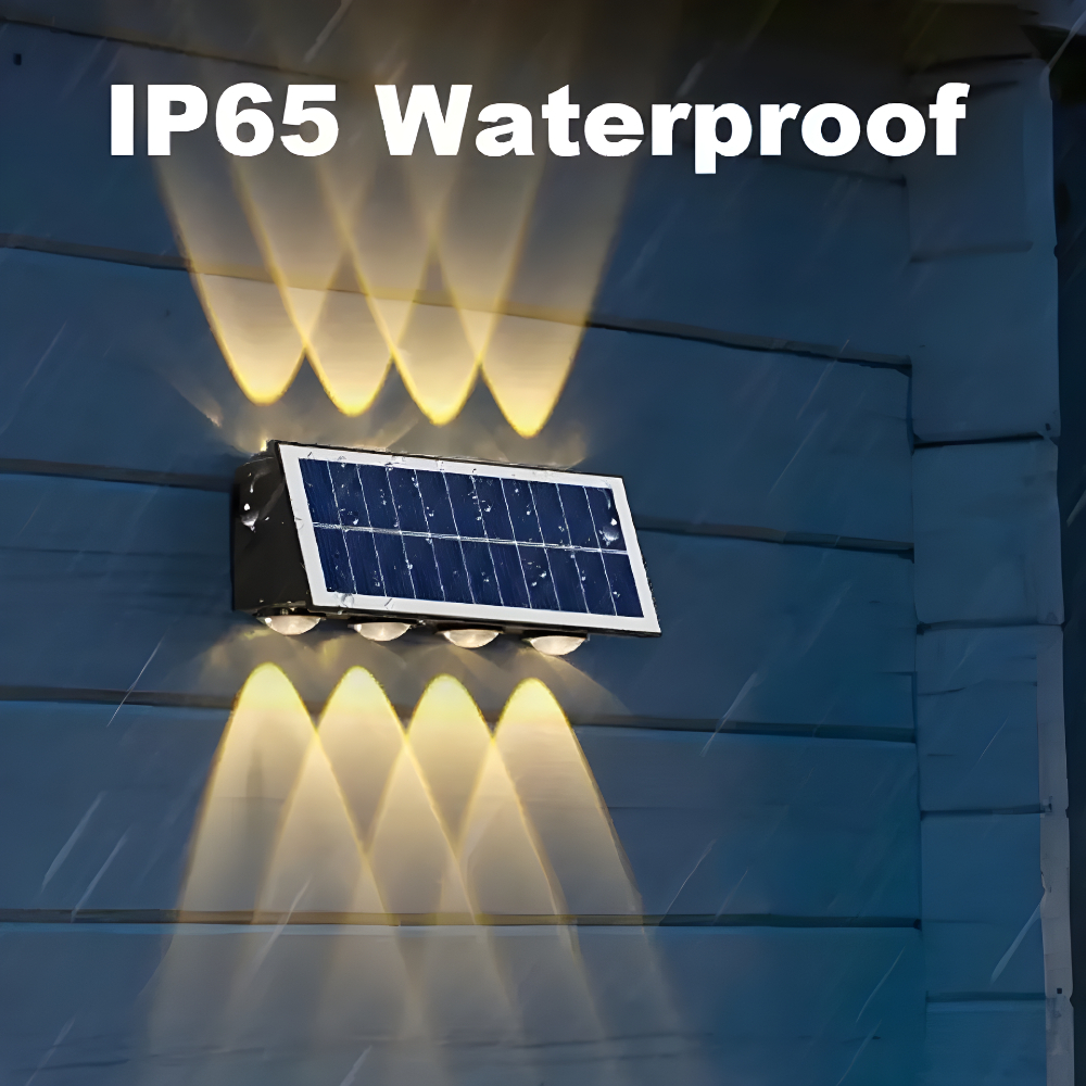 Lámpara Solar Pared Exterior Luz Cálida Aplique Fachada Doble Luz LED
