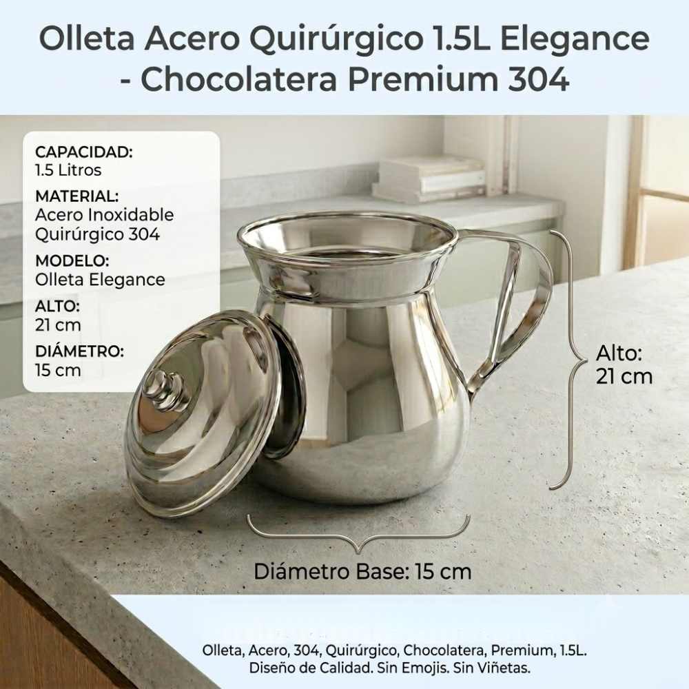 Olleta Chocolatera Acero Quirúrgico T304 Elegance 1 Litro Jarra Café