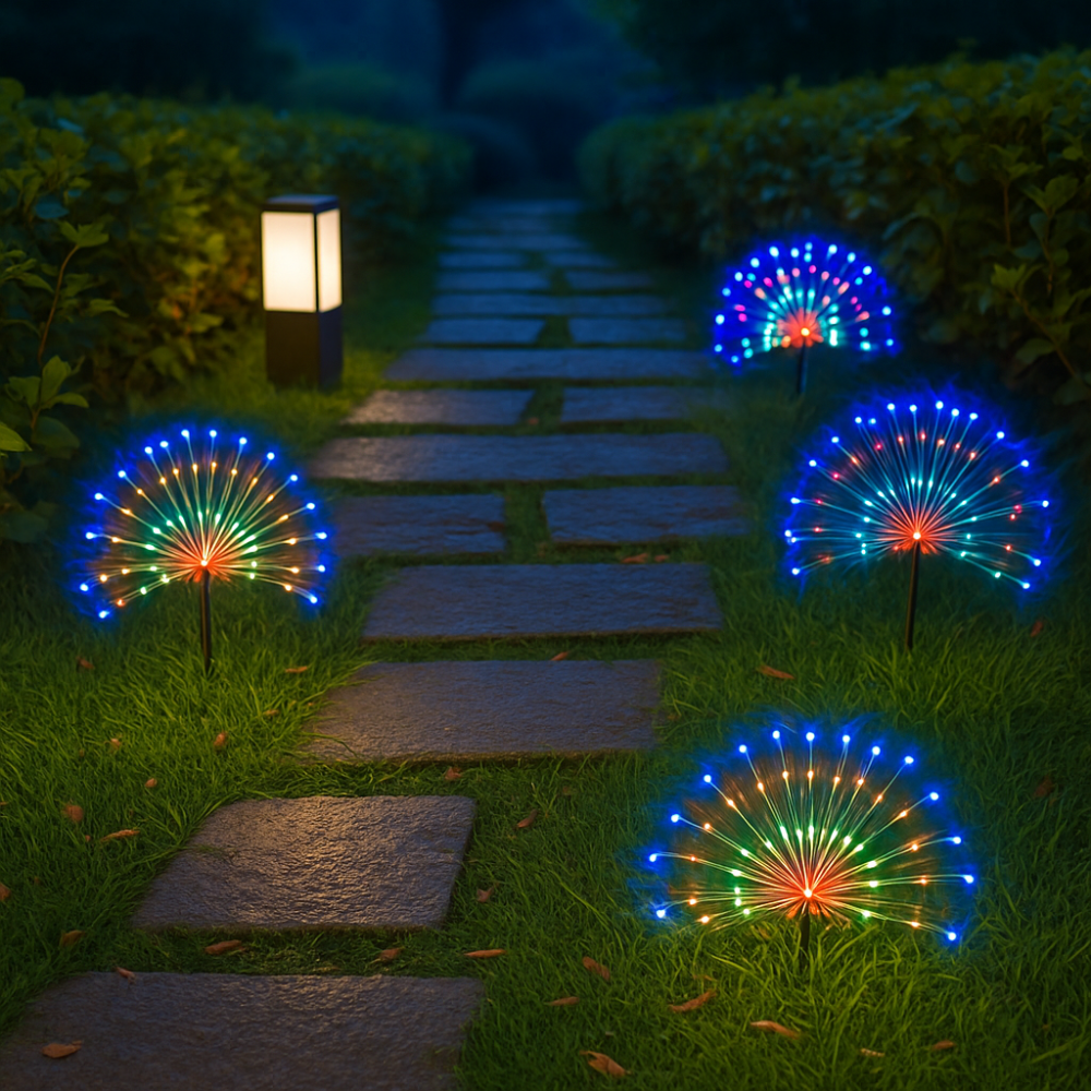Luces Solares Jardín Fuegos Artificiales LED Control Remoto IP65