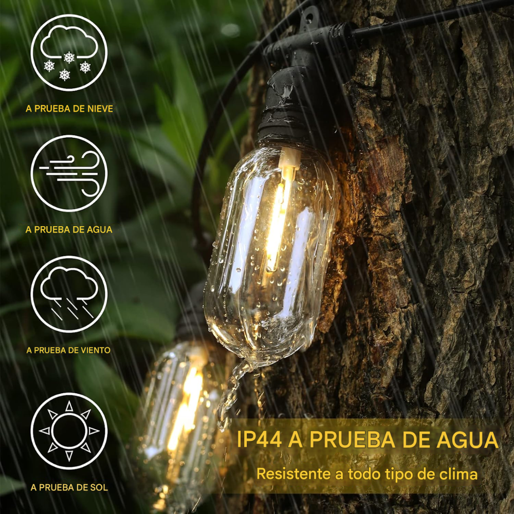 Extensión Bombillos Vintage Solares 10 Faroles LED Exterior Jardín