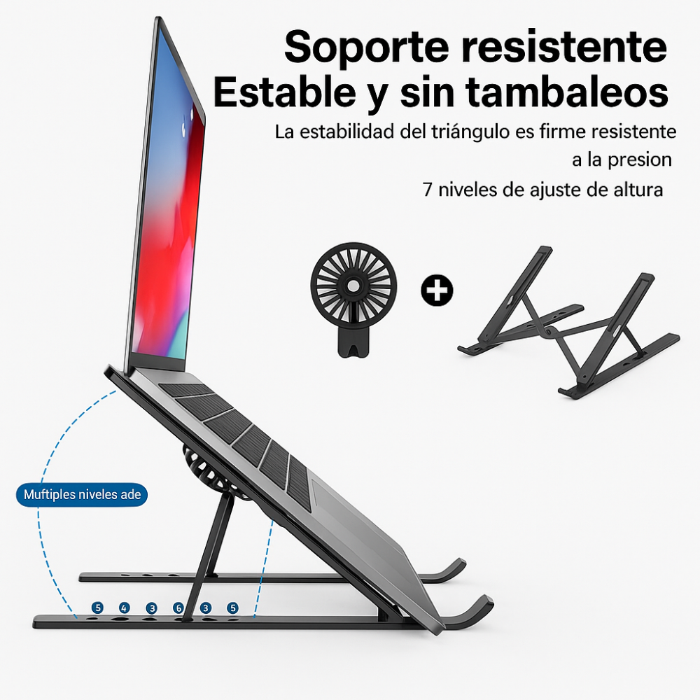 Soporte Portátil Metálico Plegable Ventilador USB Laptop Escritorio