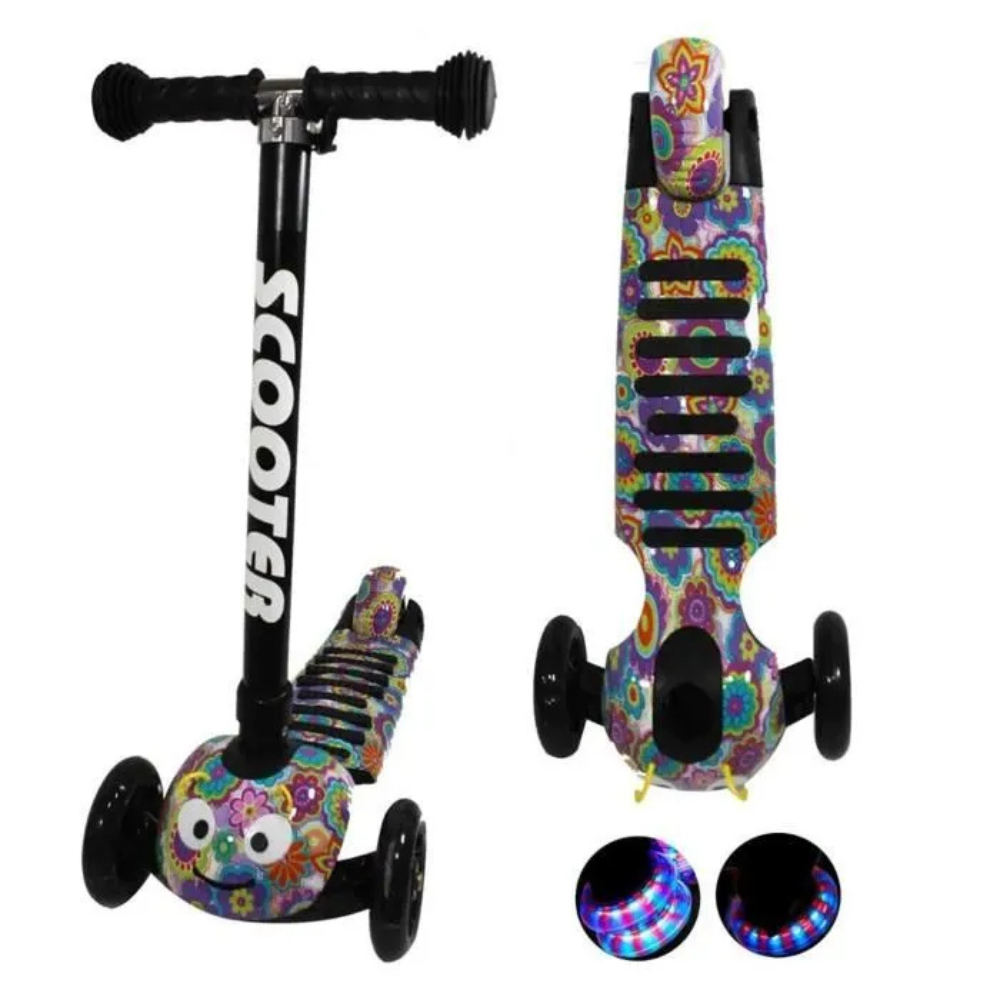 Scooter Niños Plegable Luces LED Ruedas Diseño Gusano Graffiti