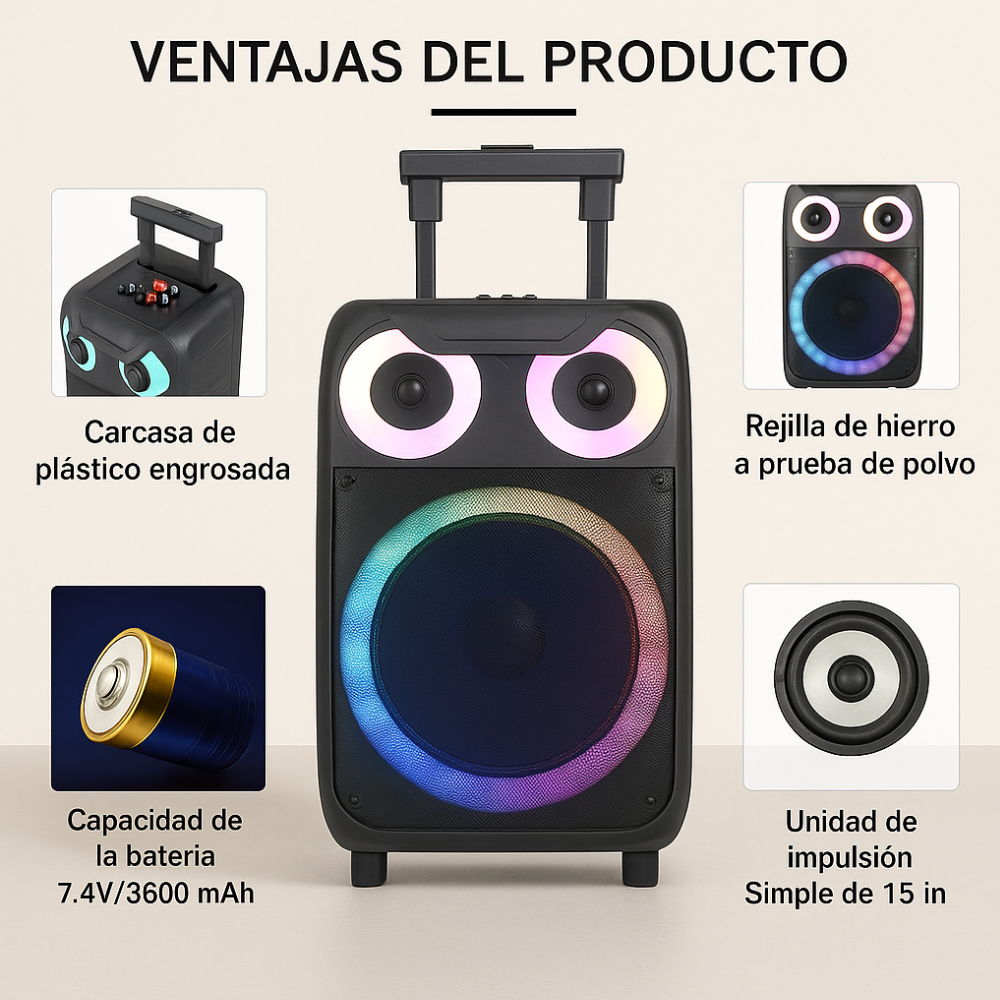 Cabina Sonido Dwei DW2115 15 Pulgadas Bluetooth 2 Micrófonos Trolley