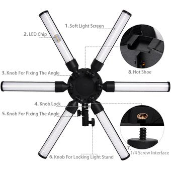 Luz LED Estrella Fotografía 60W 288 LED 6 Brazos Pantalla LCD