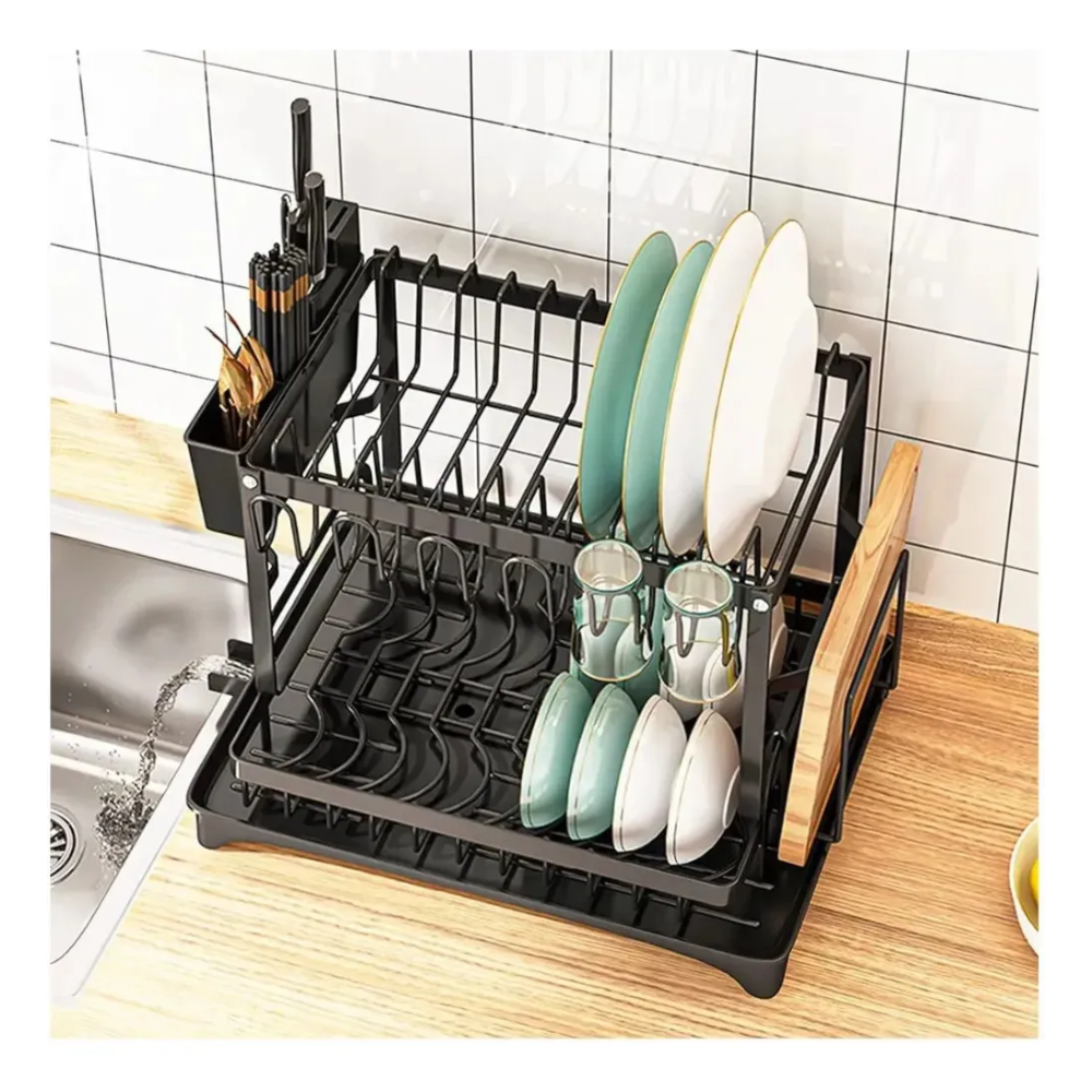 Escurridor Platos Acero Inoxidable 2 Niveles Drenaje 360 Negro Cocina