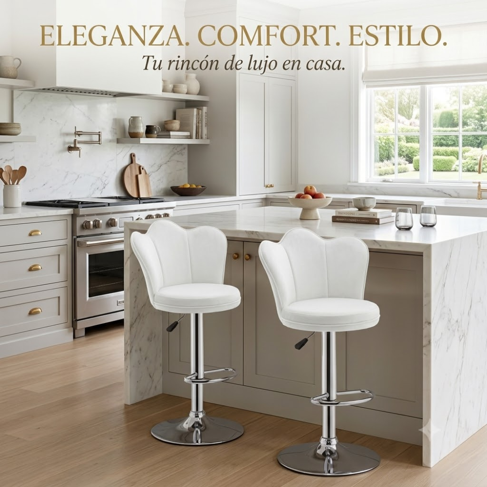 Silla Bar Alta Giratoria Terciopelo Base Dorada Butaco Isla Cocina
