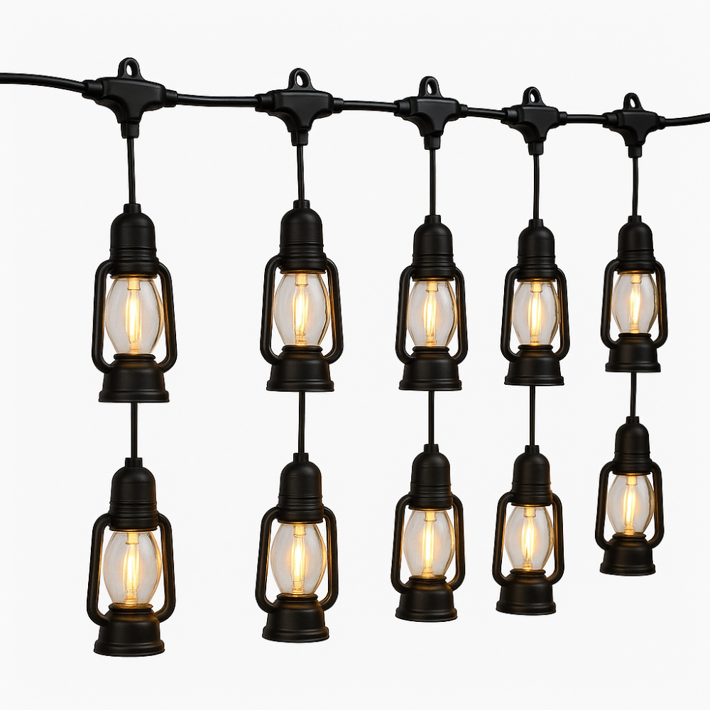 Extensión Bombillos Vintage Solares 10 Faroles LED Exterior Jardín