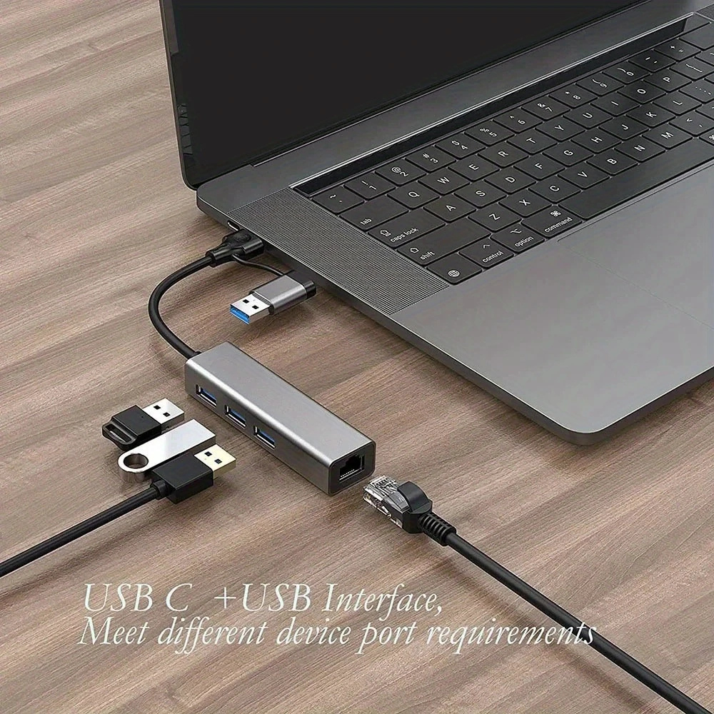 Adaptador Hub USB Tipo C 3 Puertos USB 3.0 Ethernet RJ45 Gigabit