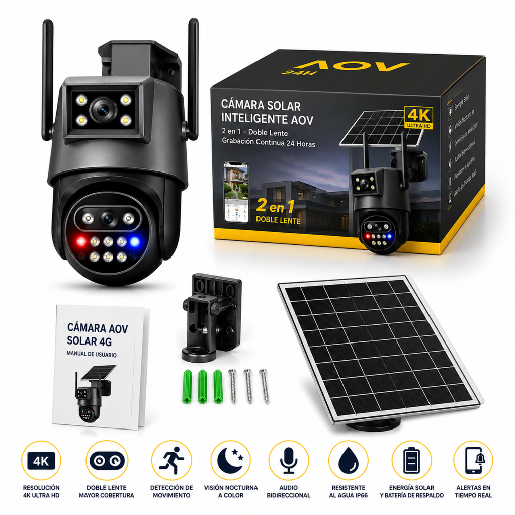 Cámara Seguridad Solar 4G eSIM Doble Lente 360 4K IA Exterior Finca