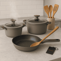 Batería Cocina Renahouse 5 Piezas Mármol Antiadherente Inducción Gris