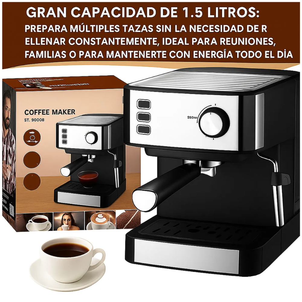 Cafetera Espresso 20 Bar Capuchino Latte Vaporizador Leche Tanque 1.5L