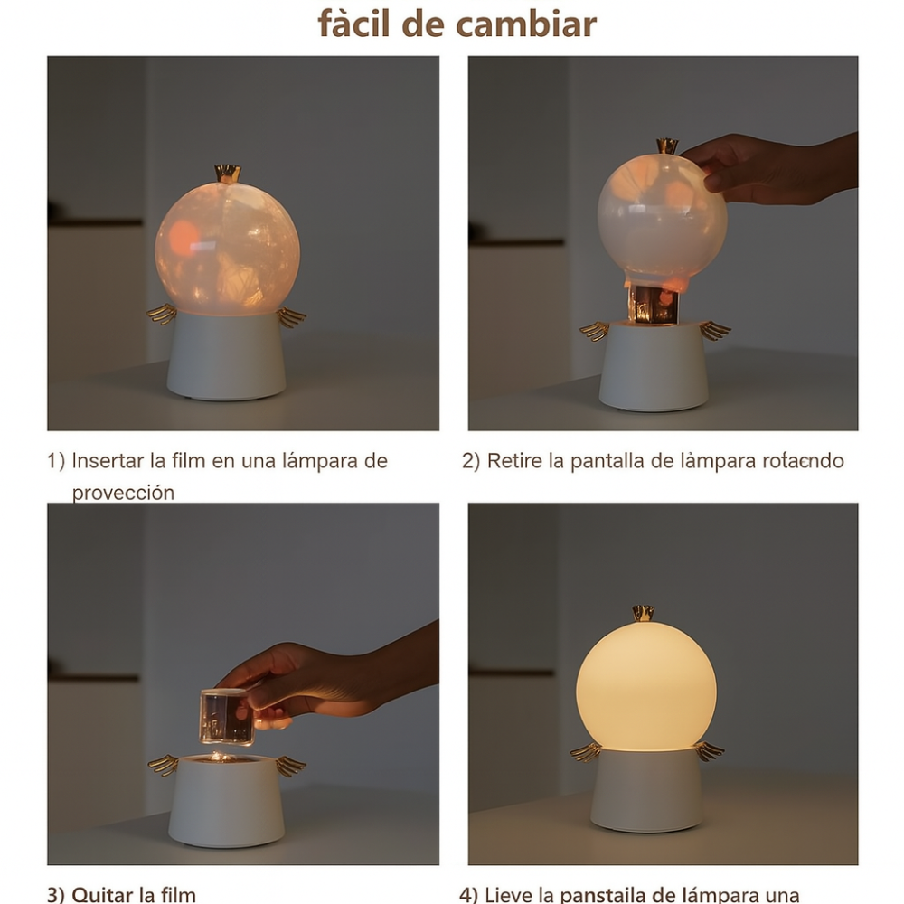 Lámpara Mesa Ángel LED Proyector Estrellas Parlante Bluetooth Noche